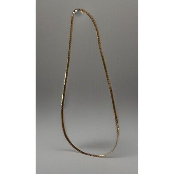 Monet Necklace Gold Tone Herringbone Choker 7 1/2” Round 16” Length Vtg Branded - Picture 1 of 12